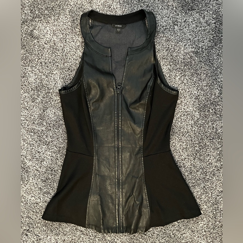 Faux Leather Black Guess Peplum Top